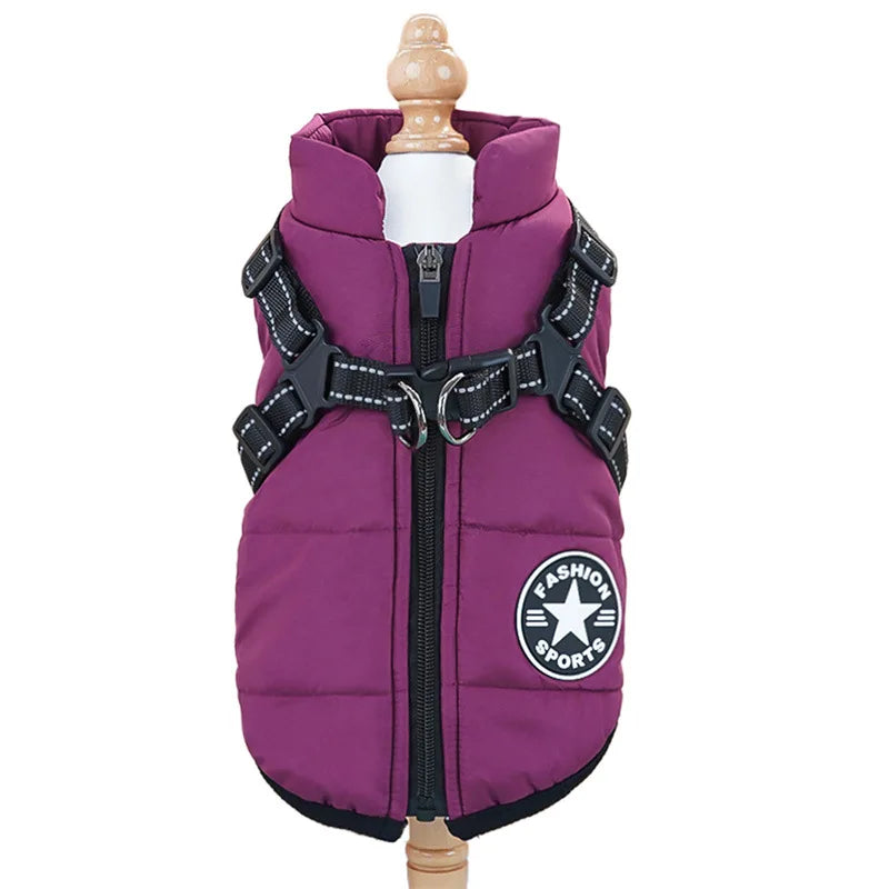 Winter Dog Jacket with Built-In Harness Ring – Waterproof Vest
