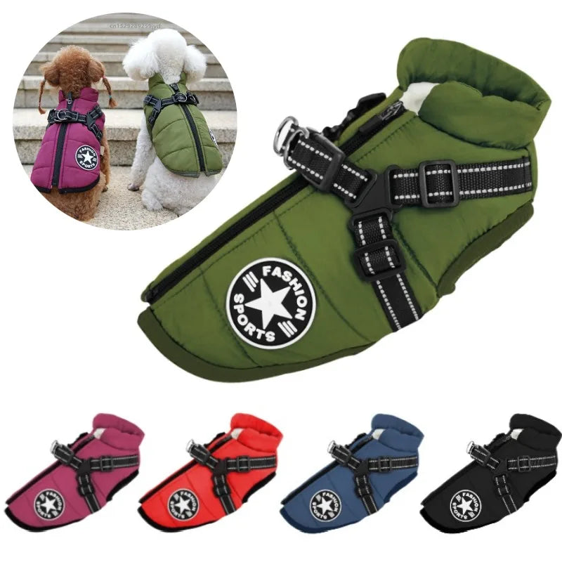Winter Dog Jacket with Built-In Harness Ring – Waterproof Vest