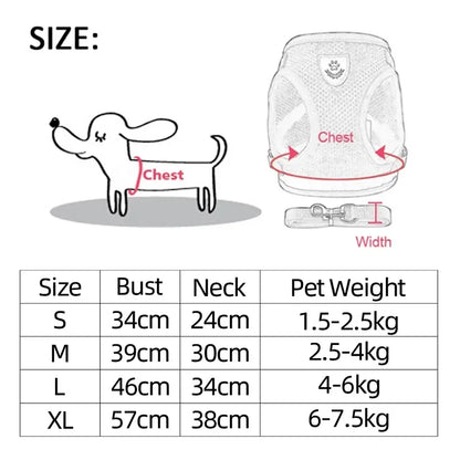 Adjustable Mesh Cat & Dog Harness Vest with Leash – Escape-Proof