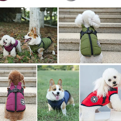 Winter Dog Jacket with Built-In Harness Ring – Waterproof Vest