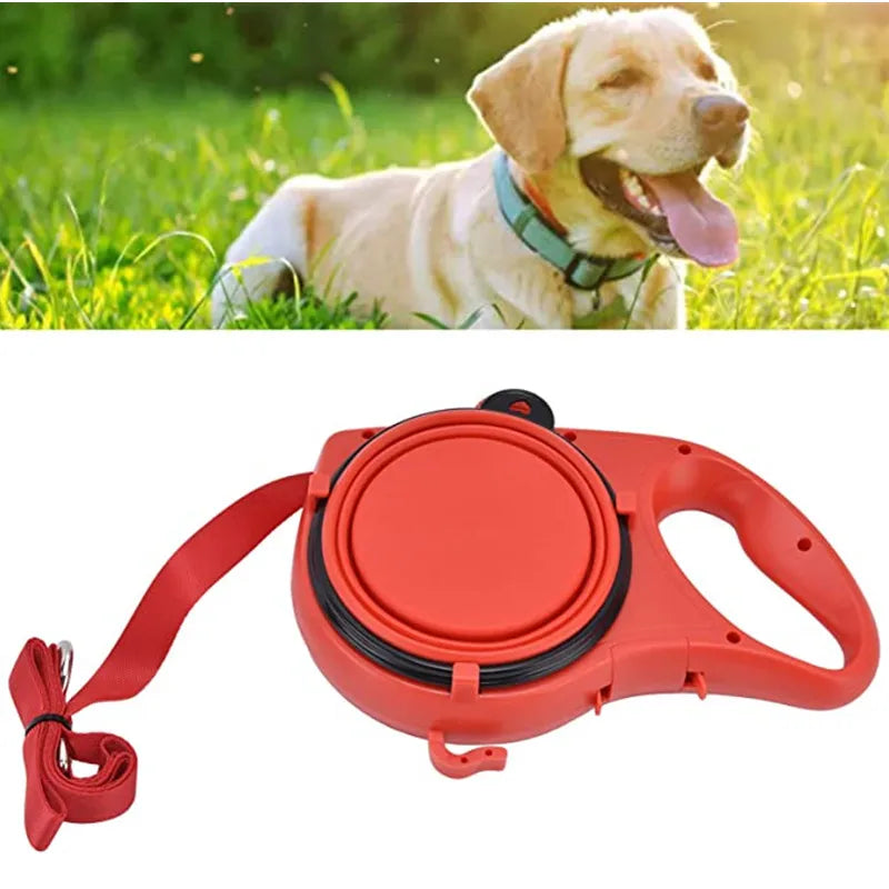 5-in-1 Dog Walking Leash with Water Bottle, Bowl & Waste Bag Dispenser