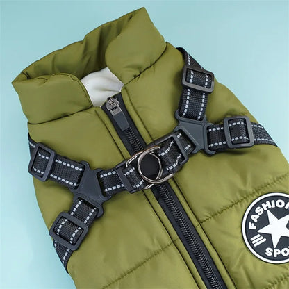 Winter Dog Jacket with Built-In Harness Ring – Waterproof Vest