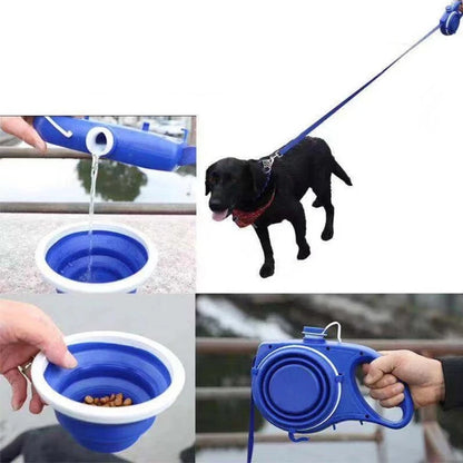 5-in-1 Dog Walking Leash with Water Bottle, Bowl & Waste Bag Dispenser