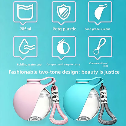 Portable Pet Water Bottle with Collapsible Bowl – 285ml Travel Cup