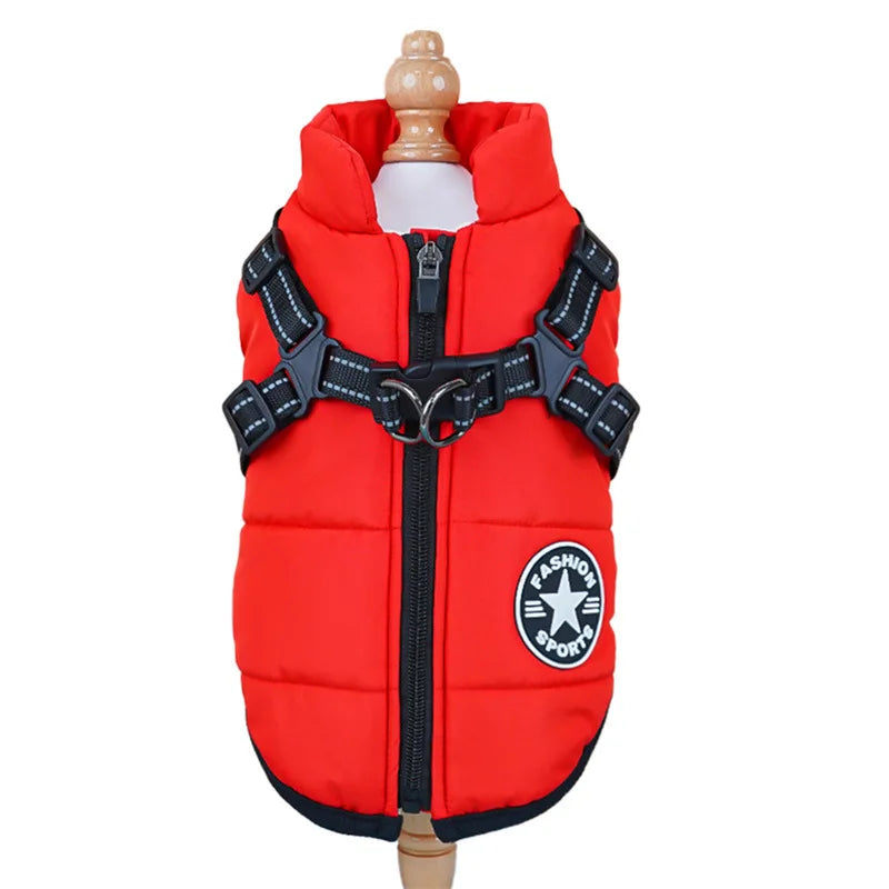 Winter Dog Jacket with Built-In Harness Ring – Waterproof Vest