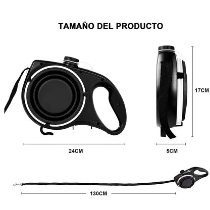 5-in-1 Dog Walking Leash with Water Bottle, Bowl & Waste Bag Dispenser