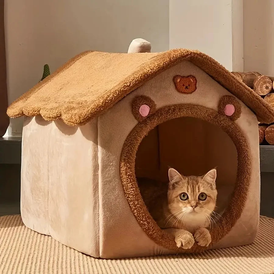 Foldable Cave Pet Bed – Cozy House for Cats & Small Dogs