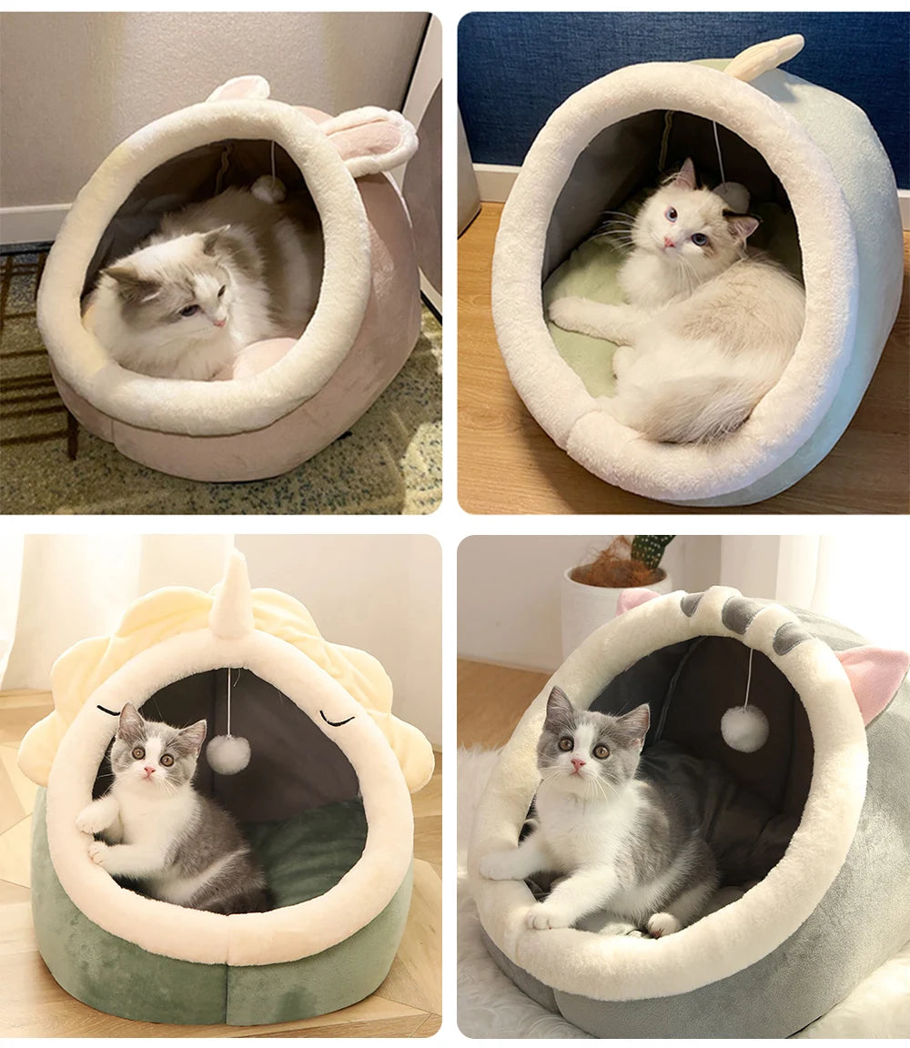 Deep Sleep Cave Cat Bed – Foldable Washable Cartoon Pet Bed
