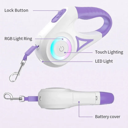 LED Retractable Dog Leash with Light – 3m/5m Night Safety Leash