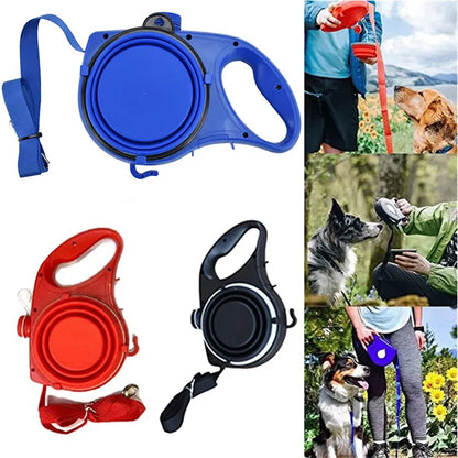 5-in-1 Dog Walking Leash with Water Bottle, Bowl & Waste Bag Dispenser