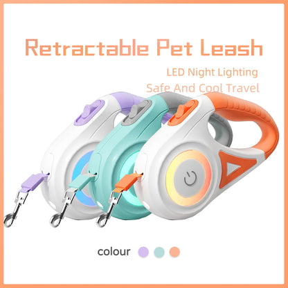 LED Retractable Dog Leash with Light – 3m/5m Night Safety Leash