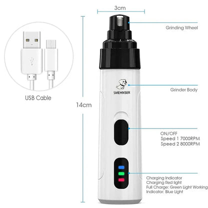 Quiet Electric Pet Nail Grinder – USB Rechargeable Trimmer