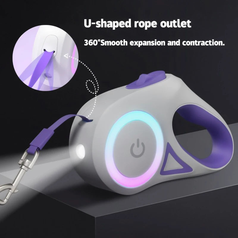 LED Retractable Dog Leash with Light – 3m/5m Night Safety Leash