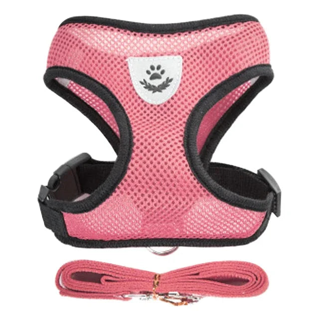 Adjustable Mesh Cat & Dog Harness Vest with Leash – Escape-Proof