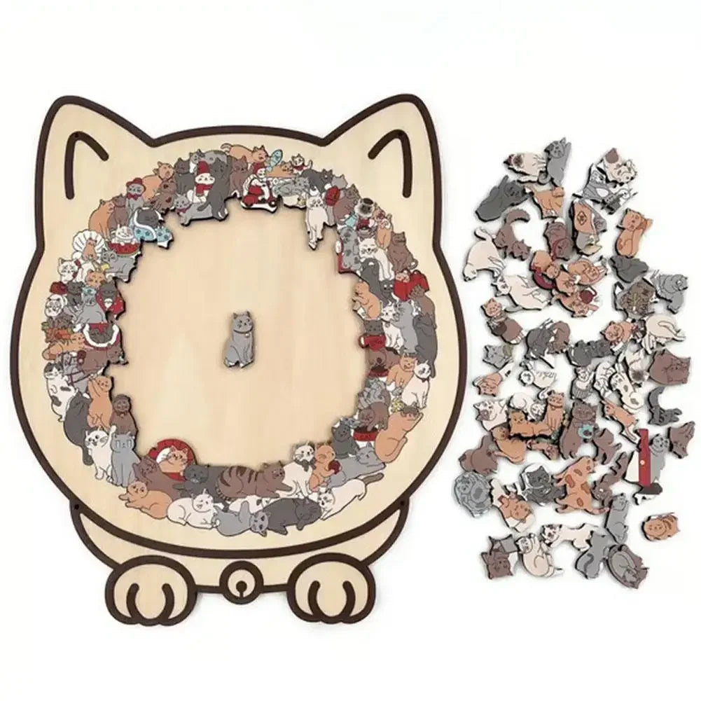 135-Piece Cat-Shaped Wooden Jigsaw Puzzle – Gift for Cat Lovers