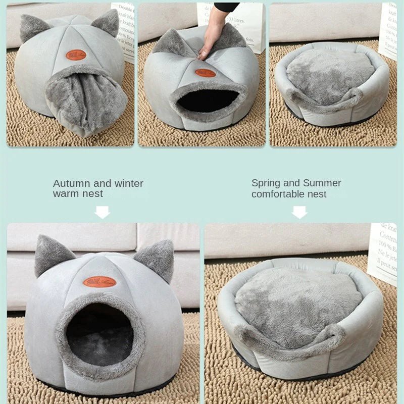 Cozy 2 - in - 1 Pet House Bed with Cat Ears — Rest & Hide in Style - LOLO'S SHOP