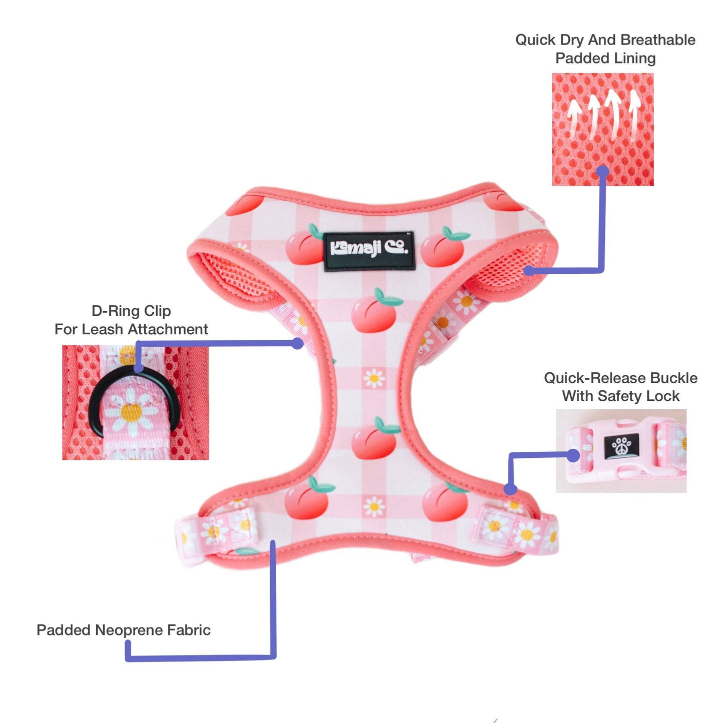 Precious Peach Adjustable Dog Harness — Floral Style, No - Pull Comfort - LOLO'S SHOP